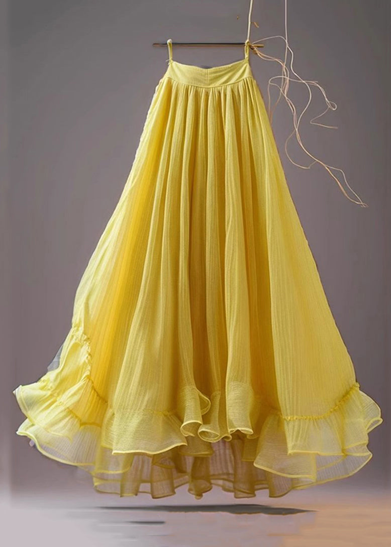 New Yellow High Waist Chiffon Skirts Summer