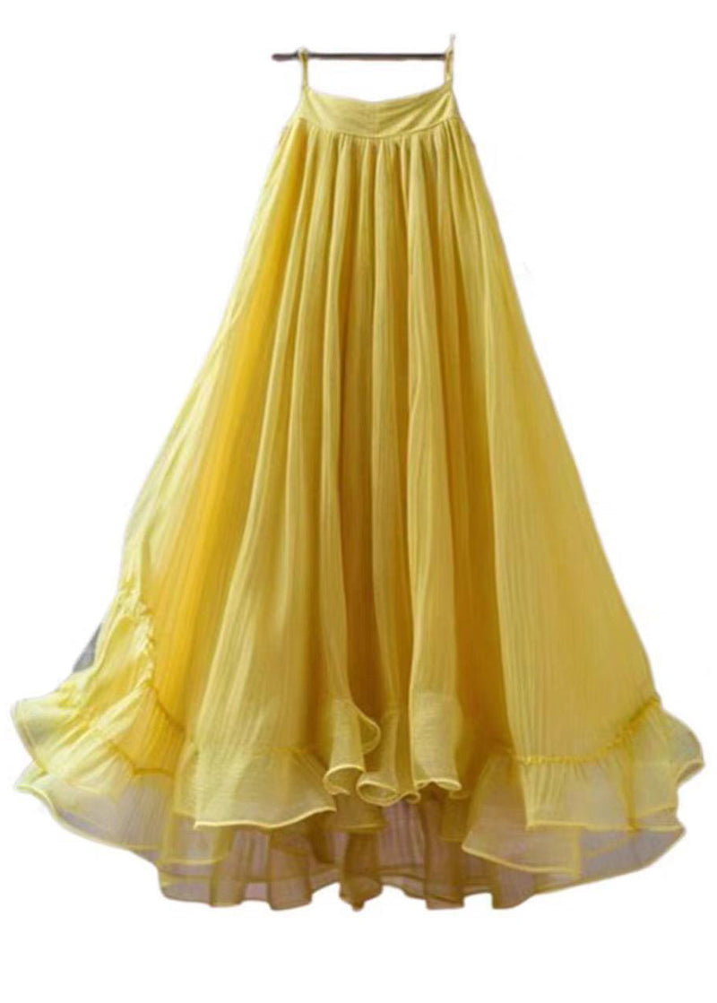 New Yellow High Waist Chiffon Skirts Summer