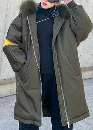 New Army Green Overcoat Snow Jackets Hooded Faux Fur Collar Winter Outwear