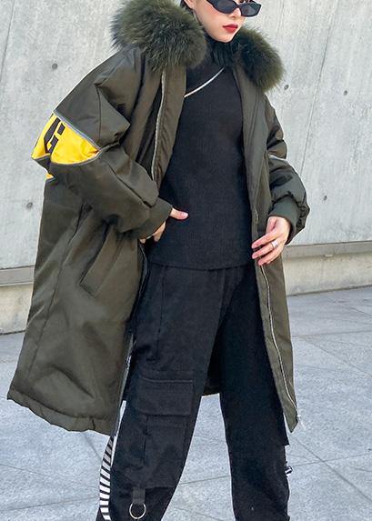 New Army Green Overcoat Snow Jackets Hooded Faux Fur Collar Winter Outwear