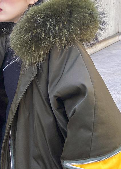 New Army Green Overcoat Snow Jackets Hooded Faux Fur Collar Winter Outwear