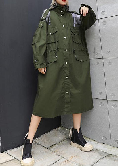 New Army Green Overcoat Long Lapel Drawstring Coats