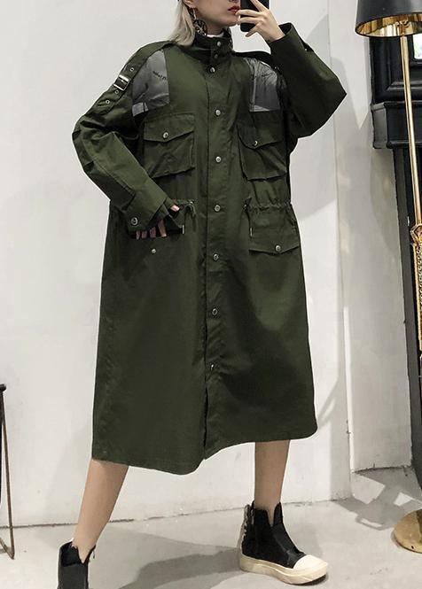 New Army Green Overcoat Long Lapel Drawstring Coats