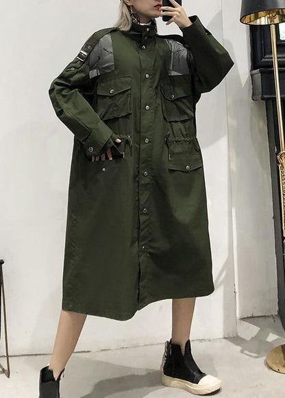 New Army Green Overcoat Long Lapel Drawstring Coats