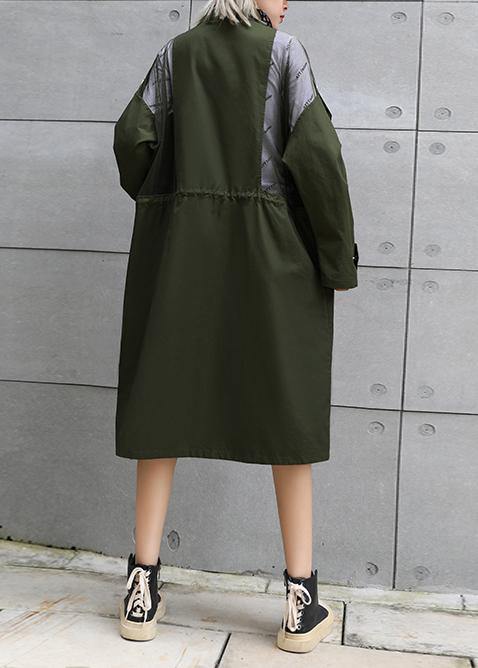 New Army Green Overcoat Long Lapel Drawstring Coats