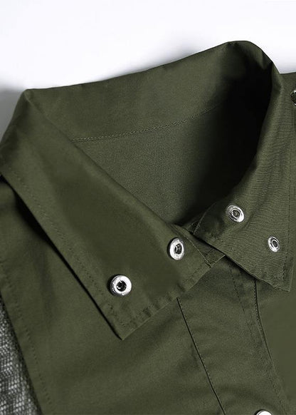 New Army Green Overcoat Long Lapel Drawstring Coats