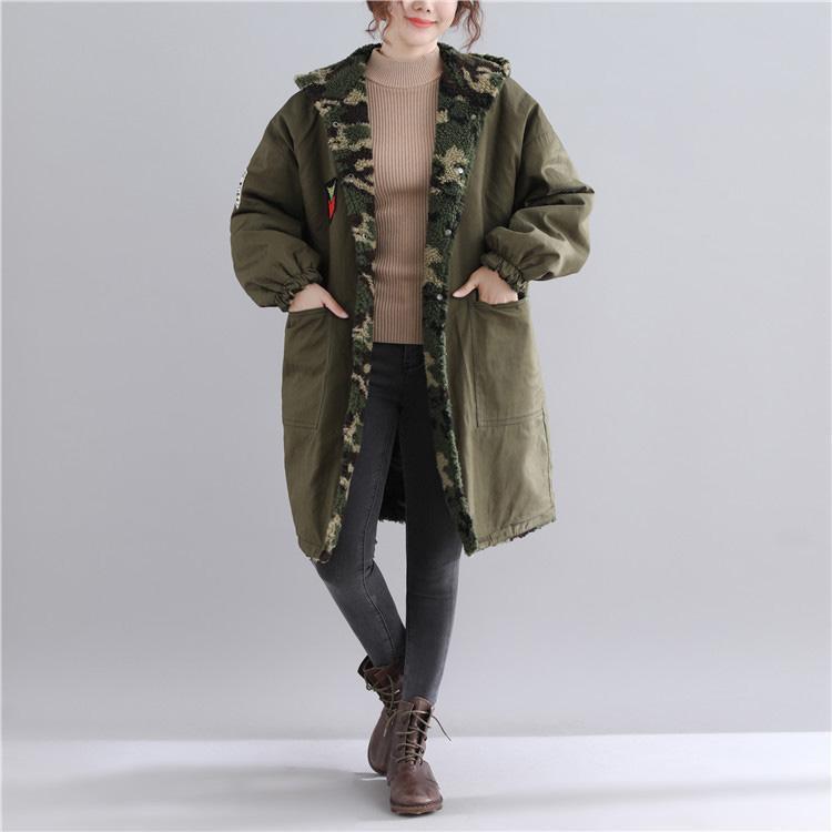 New Army Green Parkas Hooded Jacket Fine Pockets Outwear