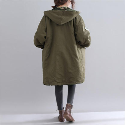 New Army Green Parkas Hooded Jacket Fine Pockets Outwear