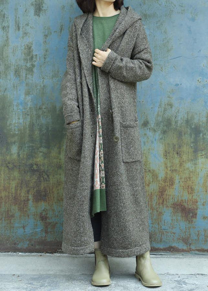 New Army Green Woolen Outwear Plussize Double Breastmaxi Coat Hooded Jackets