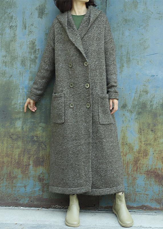 New Army Green Woolen Outwear Plussize Double Breastmaxi Coat Hooded Jackets
