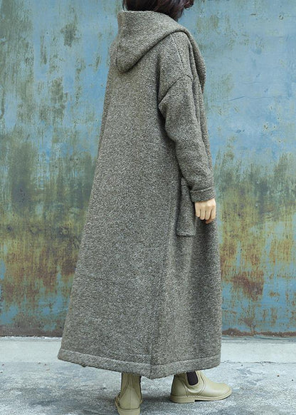 New Army Green Woolen Outwear Plussize Double Breastmaxi Coat Hooded Jackets