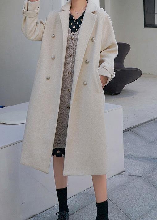 New Beige Woolen Outwear Clothing Maxi Coat Back Open Woolen Outwear Double Breast