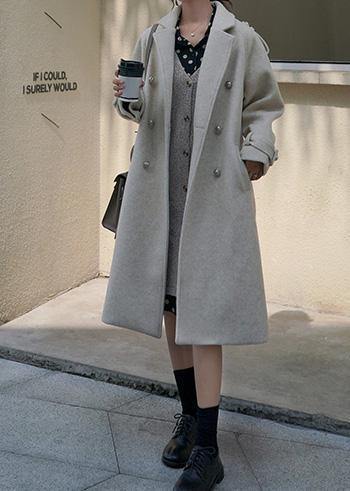 New Beige Woolen Outwear Clothing Maxi Coat Back Open Woolen Outwear Double Breast