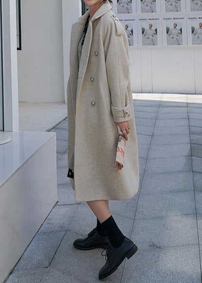 New Beige Woolen Outwear Clothing Maxi Coat Back Open Woolen Outwear Double Breast