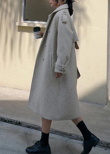 New Beige Woolen Outwear Clothing Maxi Coat Back Open Woolen Outwear Double Breast