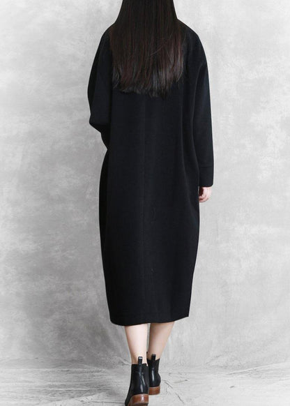 New Black Coat Stand Collar Asymmetric Long Coat Woolen Outwear