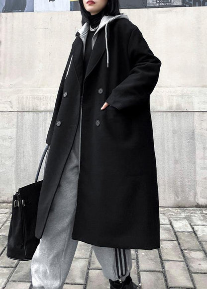 New Black Woolen Coats Notched False Two Pieces Winter Coats