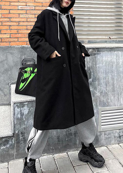 New Black Woolen Coats Notched False Two Pieces Winter Coats