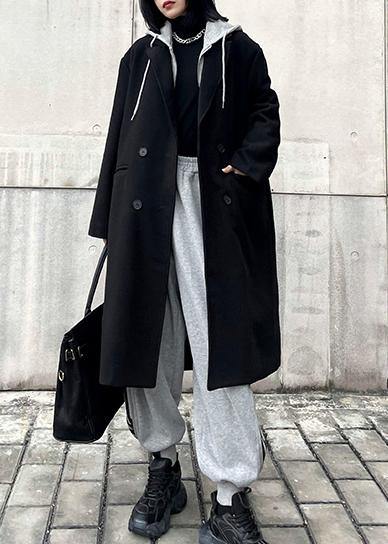 New Black Woolen Coats Notched False Two Pieces Winter Coats