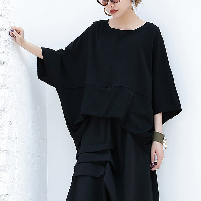 New Black Cotton Vest Cotton T Shirts Batwing Sleeve Loose Waist Brief T Shirt