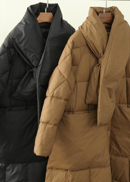 New Black Down Jacket Woman Oversize Snow Thick Pockets Overcoat
