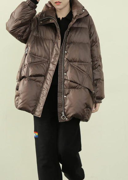 New Black Down Jacket Woman Winter Jacket Stand Collar Zippered Overcoat