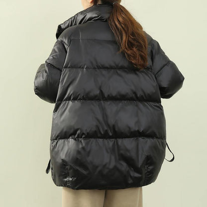 New Black Down Jacket Woman Winter Jacket Stand Collar Zippered Overcoat