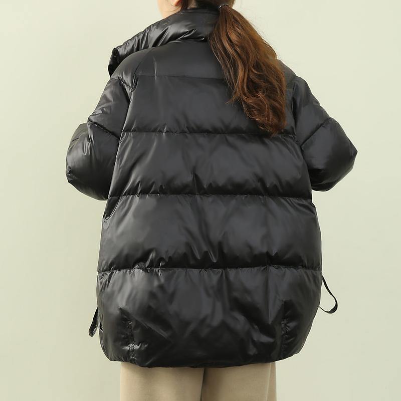 New Black Down Jacket Woman Winter Jacket Stand Collar Zippered Overcoat