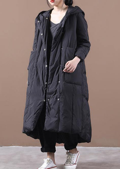 New Black Duck Down Coat Oversize Winter Jacket Hooded Large Pockets Coats