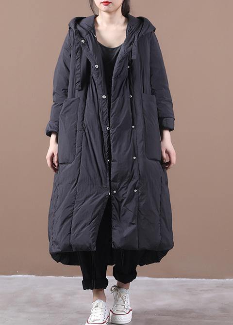 New Black Duck Down Coat Oversize Winter Jacket Hooded Large Pockets Coats