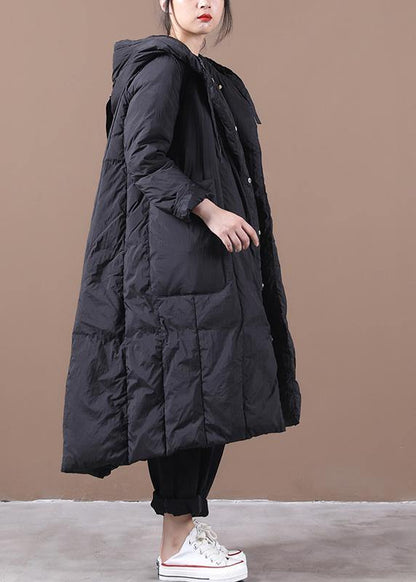 New Black Duck Down Coat Oversize Winter Jacket Hooded Large Pockets Coats
