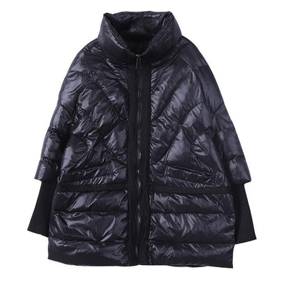 New Black Duck Down Coat Clothing Down Jacket Stand Collar Patchwork Overcoat