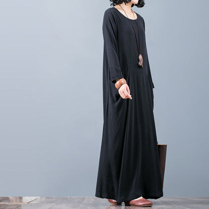 New Black Fall Dress O Neck Pockets Traveling Clothing Boutique Long Sleeve Autumn Dress