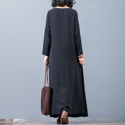 New Black Fall Dress O Neck Pockets Traveling Clothing Boutique Long Sleeve Autumn Dress
