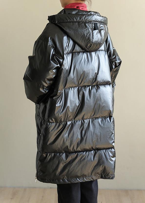 New Black Overcoat Oversize Snow Jackets Hooded Zippered Coats