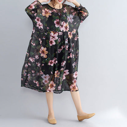 New Black Prints Chiffon Dresses Dress Long Sleeve Two Pieces Dress