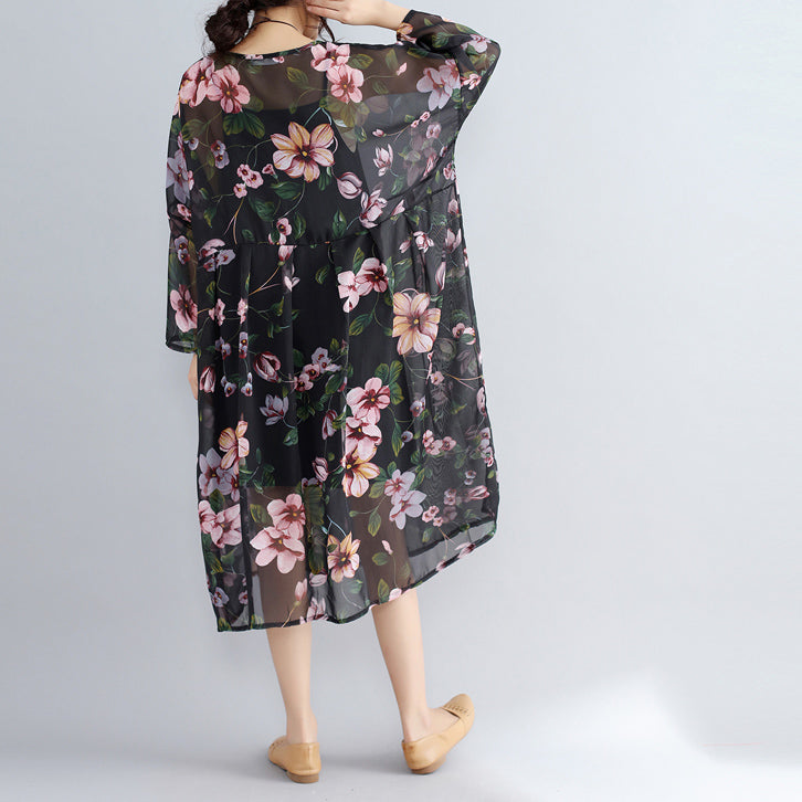 New Black Prints Chiffon Dresses Dress Long Sleeve Two Pieces Dress