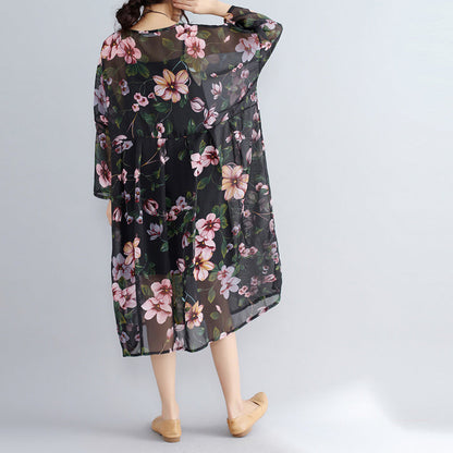 New Black Prints Chiffon Dresses Dress Long Sleeve Two Pieces Dress