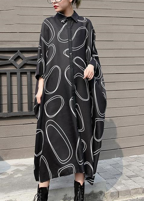 New Black Chiffon Dresses Prints Traveling Dress Boutique Batwing Sleeve Shirt Maxi Dresses