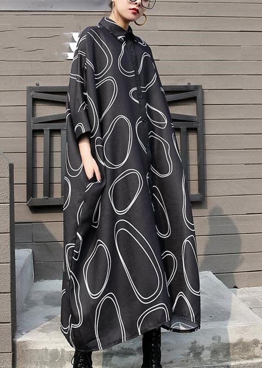 New Black Chiffon Dresses Prints Traveling Dress Boutique Batwing Sleeve Shirt Maxi Dresses