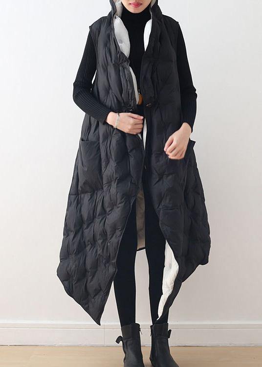 New Black White Vest Wear Long Thick Loose Large Size Cotton Jacket Coat on Both Sides