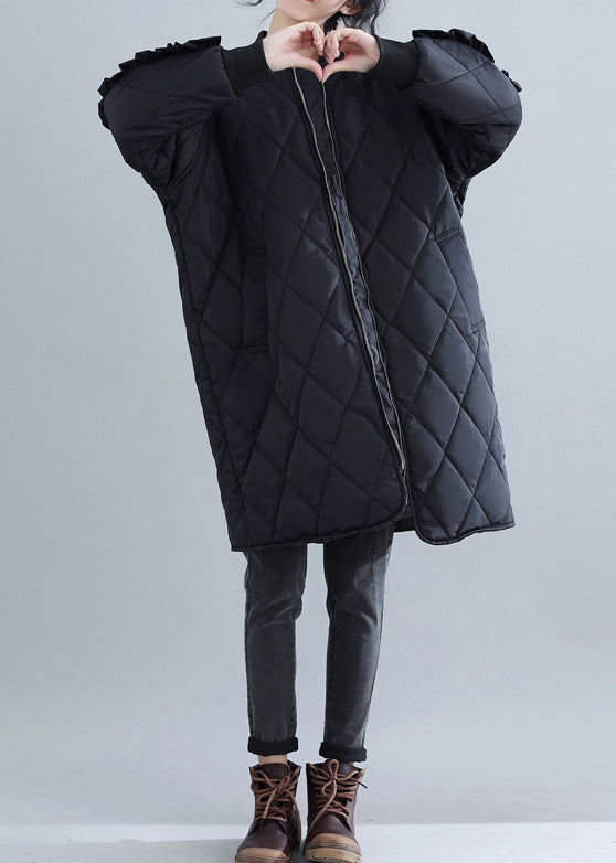 New Black Parka Clothing Stand Collar Jackets & Coats Ruffles Outwear