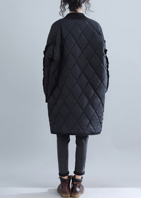 New Black Parka Clothing Stand Collar Jackets & Coats Ruffles Outwear
