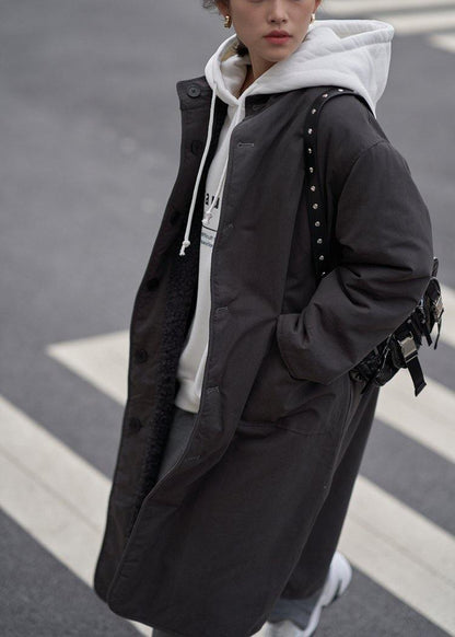 New Black Wool Coat for Woman Winter Coat O Neck Two Ways to Wear Coat