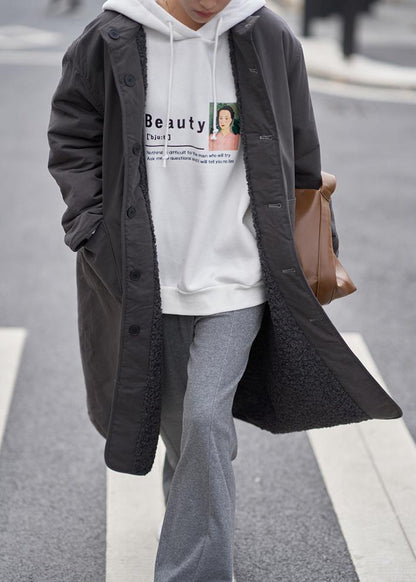 New Black Wool Coat for Woman Winter Coat O Neck Two Ways to Wear Coat