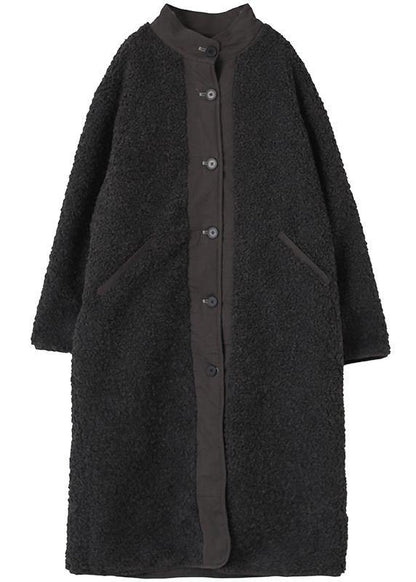 New Black Wool Coat for Woman Winter Coat O Neck Two Ways to Wear Coat