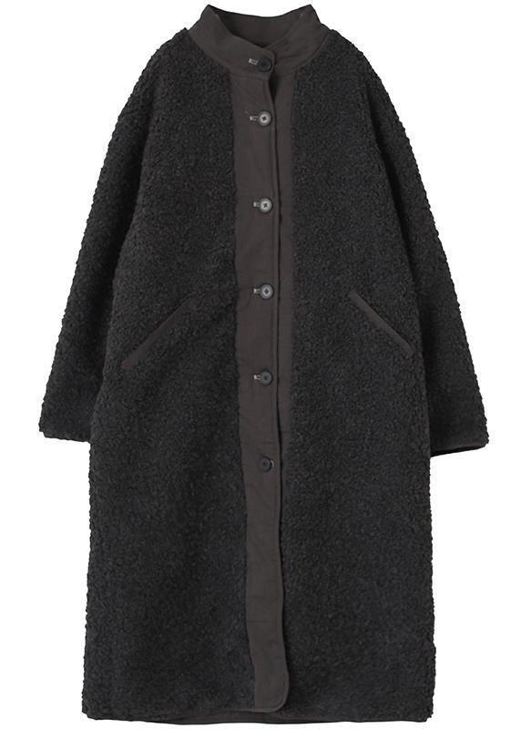 New Black Wool Coat for Woman Winter Coat O Neck Two Ways to Wear Coat