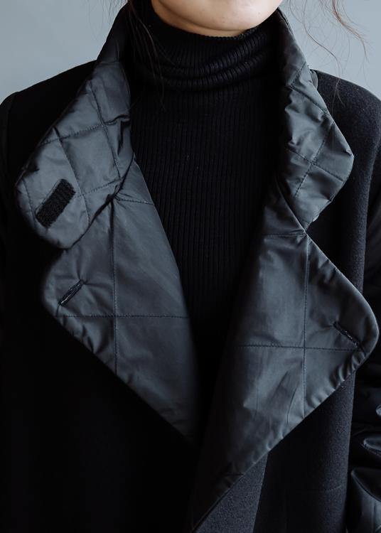 New Black Wool Coat Medium Length Jackets Double Breast Pockets Winter Coats