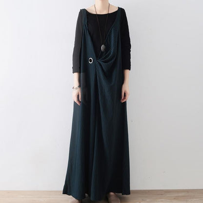 New Blackish Green Jumpsuit Pants Striped Wide Leg Oversize Jumpsuits Trousers Side