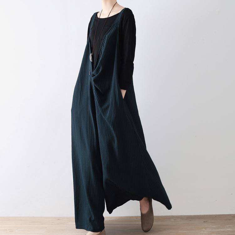 New Blackish Green Jumpsuit Pants Striped Wide Leg Oversize Jumpsuits Trousers Side